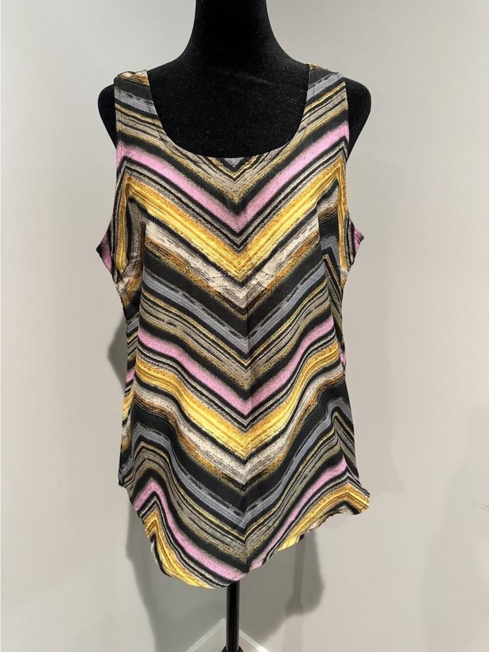 PJK Patterson J Kincaid Tank Top Medium Multicolor Chevron Open Back Boho Resort